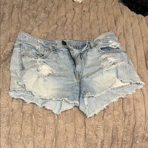 Distressed Light Blue Denim Shorts